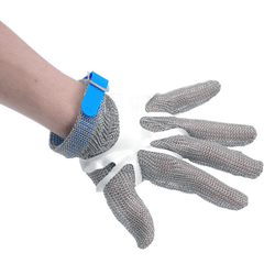 Omcan 5 Finger Stainless Steel Mesh Glove with Gray Silicone Strap – Extra Small