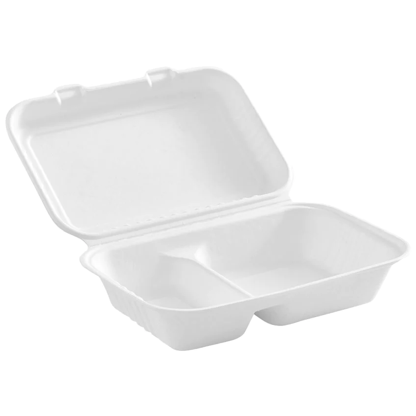 Biodegradable & Compostable Bagasse Hinged Takeout Container with