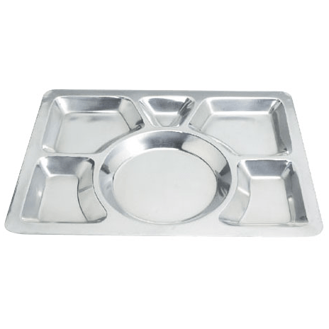 Commercial Stainless Steel Mess Tray with 6 Compartments