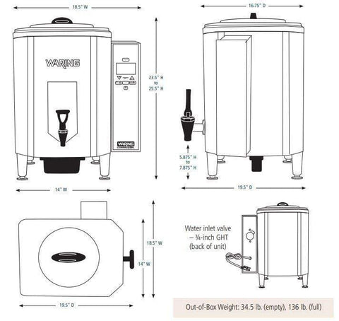 Waring Commercial Silver 160-Cup 10-Gal Hot Water Dispenser 120-Volts 5 to  15 Plug WWB10G - The Home Depot